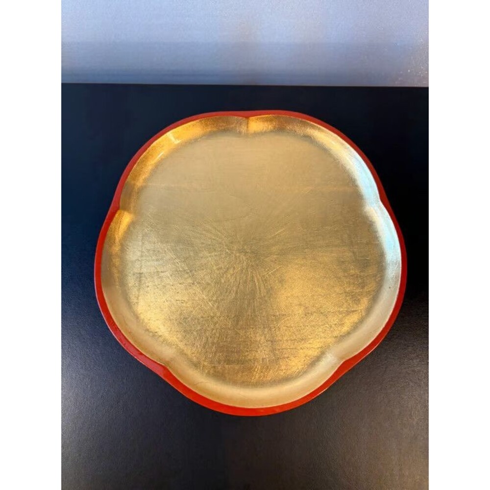 Red Gold Lacquer Style Scalloped Tray Charger